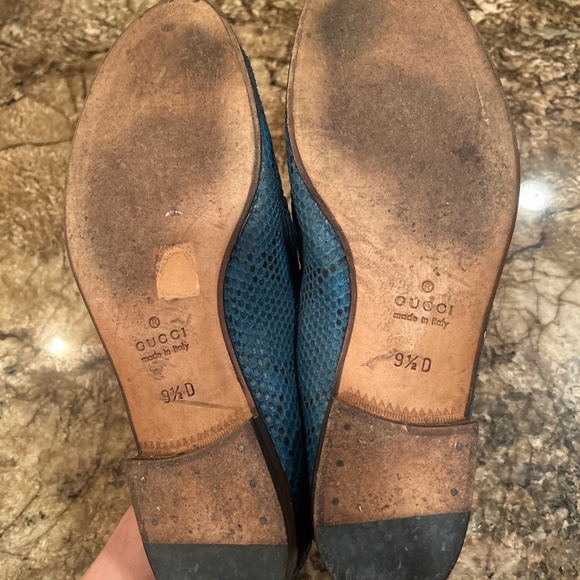 Authentic Gucci Python Snake Skin Turquoise Blue/Black Leather Men Loafer US 9.5 main image 3